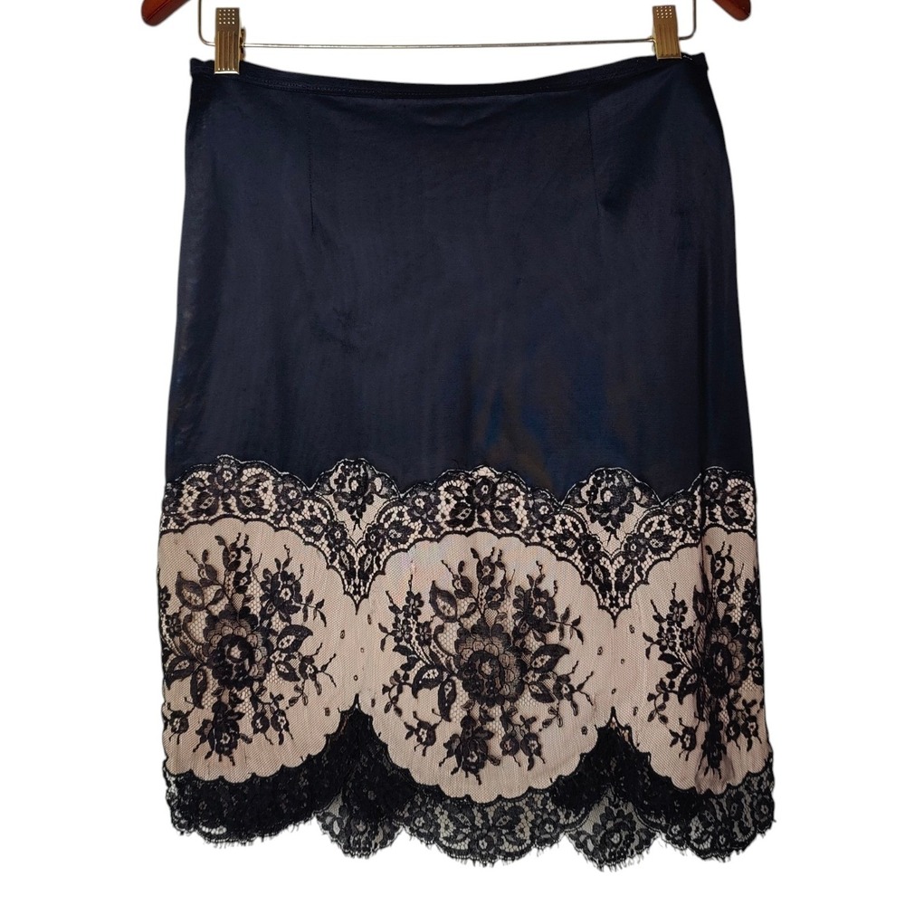 Vintage 1950s Saramae Lingerie Slip Skirt Black Beige Lace Boudoir Gothic Small